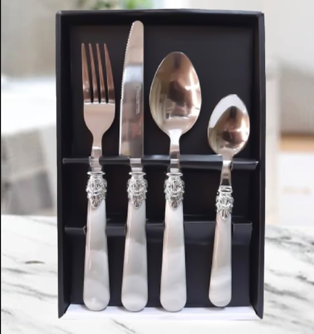 Faqueiro, 24 Peças, Marmorizado, Branco, Casambiente