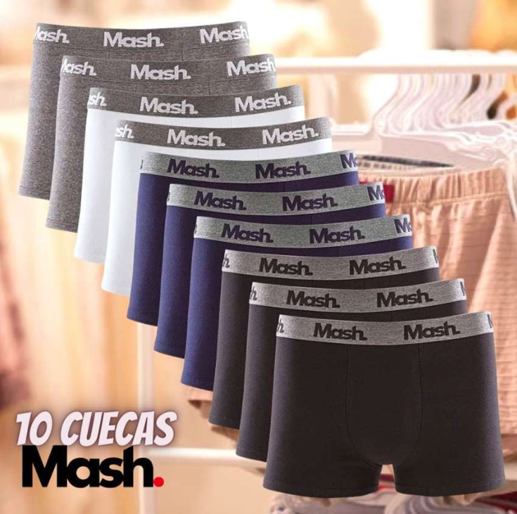 Kit 10 Cuecas Boxer Algodão, Mash, Masculino