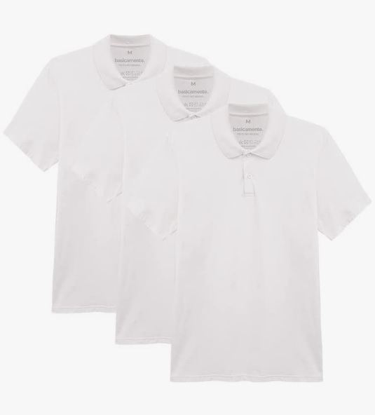 Kit 3 Camisas Polo Manga Curta, Basicamente, Masculino
