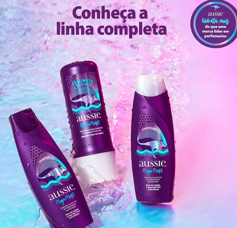 Kit Aussie Mega Moist Super Hidratação Shampoo 360ml e Condicionador 360ml e 3 Minutos Milagrosos 236ml