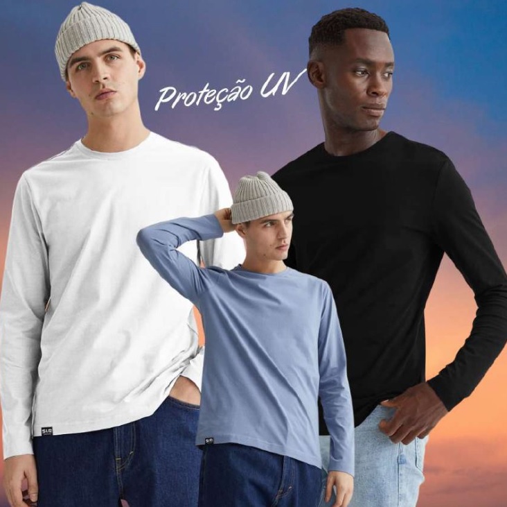 Kit com 3 Camisetas Básicas Masculinas Manga Longa T-Shirt