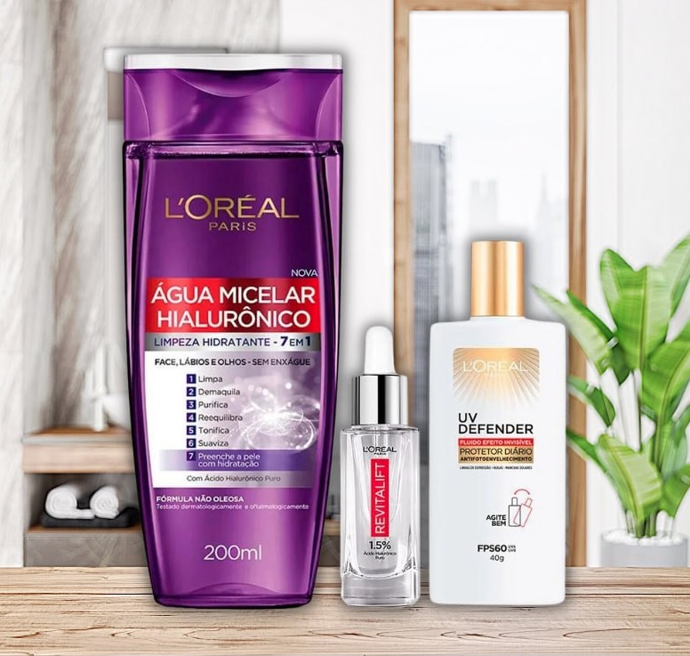 L’Oréal Paris Revitalift Hialurônico UV Defender Kit Água Micelar + Sérum + Protetor Solar