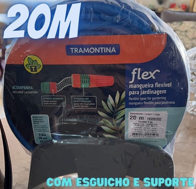 Mangueira para Jardim com Esguicho E Suporte Flex 20 Metros Azul