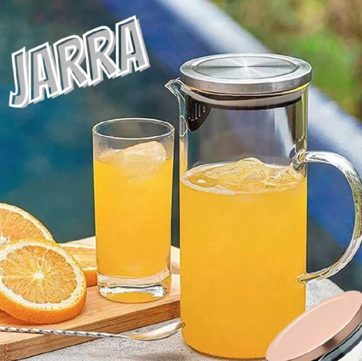 Mimo Style Jarra de Vidro Borossilicato Com Alça e Tampa Hermética Removível em Silicone e Aço Inoxidável