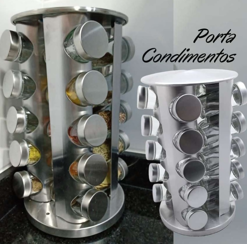 Porta Temperos Condimentos Arredondado Aço Inox 20 Potes (inox)