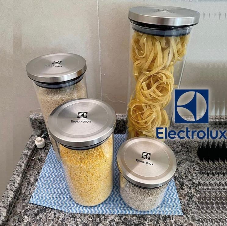Conjunto De Potes Herméticos Em Vidro Transparente Com Tampa Inox 4 Unidades Electrolux