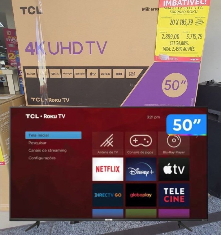 Smart TV 50” 4K LED TCL 50RP620 VA 60Hz – Wi-Fi HDR 4 HDMI 1 USB 1 Porta LAN