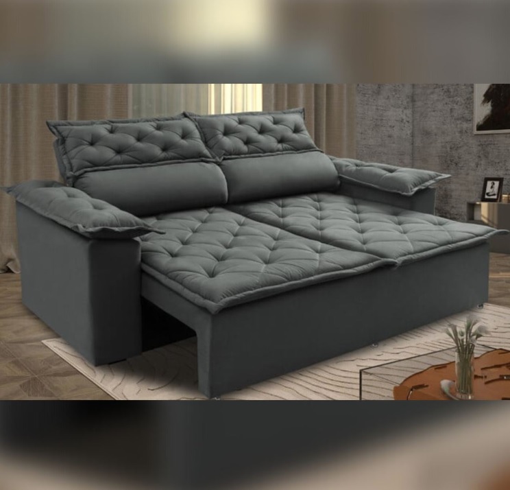 Sofá Retrátil e Reclinável Cama inBox Compact 1,50m Tecido Suede Velusoft Azul