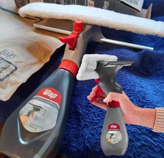 WAP Rodo Limpa Vidros 3 em 1 MOP Spray com Reservatório 300 ml Multiuso com Refil Pano de Microfibra