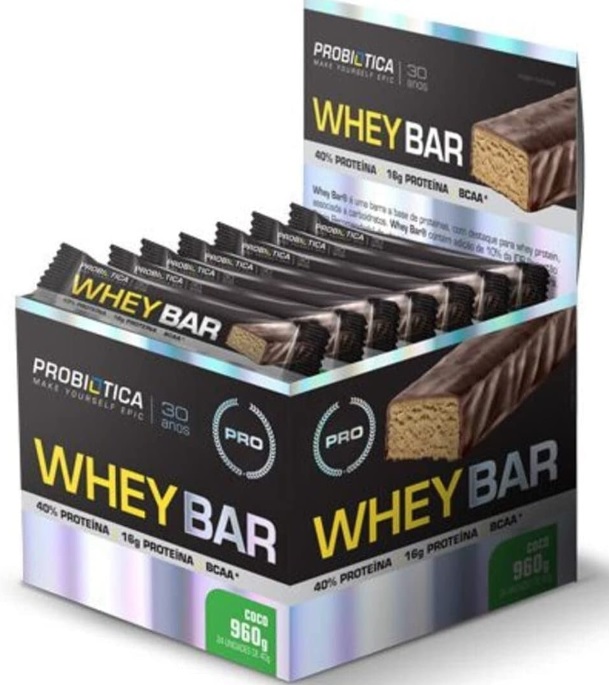 Whey Bar High Protein – Côco, Probiótica, 24 Unidades 40 G
