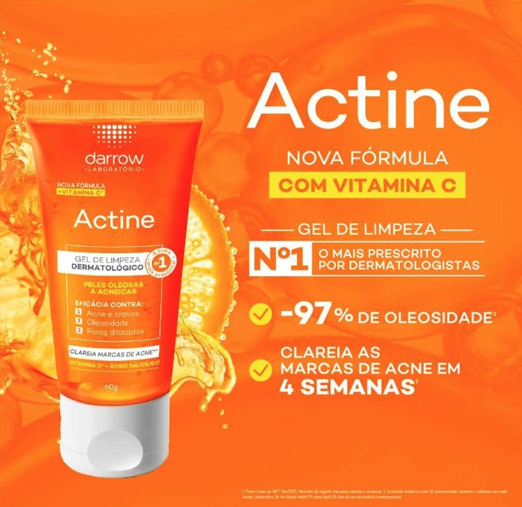 Actine Sabonete Líquido + Vit C, pele oleosa a acneira, Darrow – 60g, Laranja