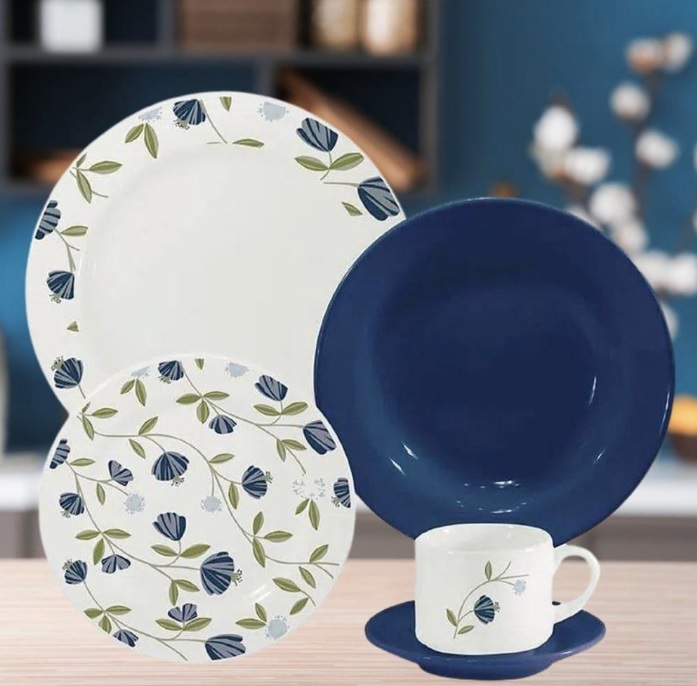 Aparelho de Jantar Oxford Biona Donna Floral Azul em Cerâmica com 20 Peças