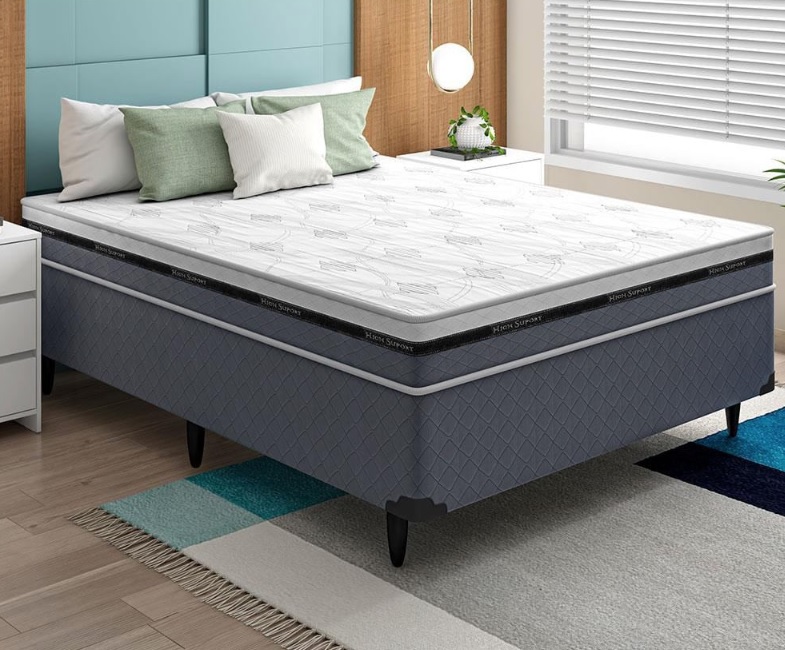Cama Box Casal Hellen Prime com Molas Ensacadas 58 x 138 x 188 cm – Cinza/Preta