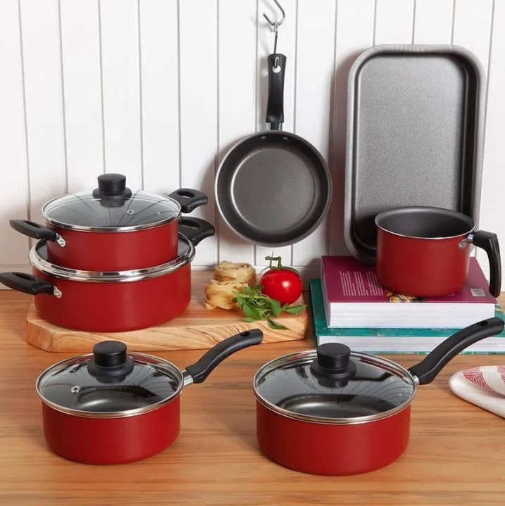 Conjunto de 7 Panelas Antiaderente Eirilar Copacabana com Tampa de Vidro Vermelho