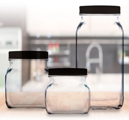 Conjunto de Potes Redondos 3 Peças Ruvolo Style em Vidro com Tampa Plástica Preta