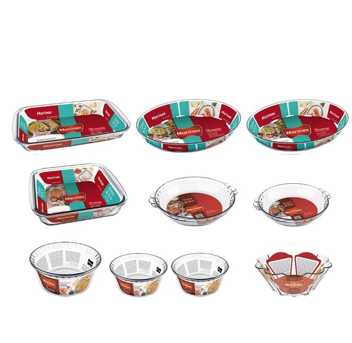 Conjunto de Travessas Refratárias Marinex em Vidro – 10 Peças