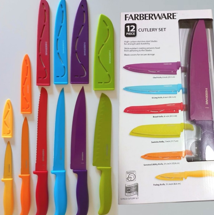 Conjunto de facas de talheres de resina antiaderente Farberware, 12 peças, multicolorido