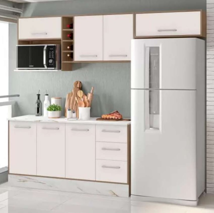 Cozinha Compacta Poliman Móveis Pisa com Balcão – 8 Portas 2 Gavetas
