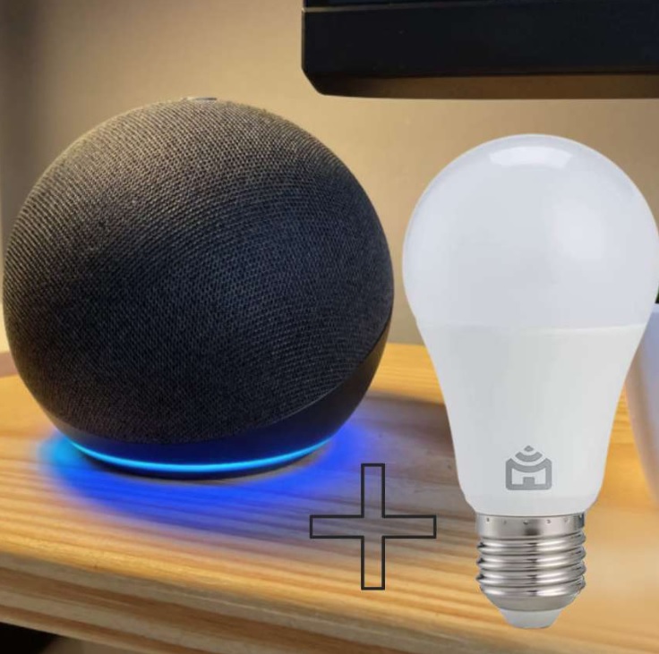 Echo Dot (4ª Geração): Smart Speaker com Alexa – Cor Preta + Lâmpada Inteligente Positivo Configuração Livre de Frustração