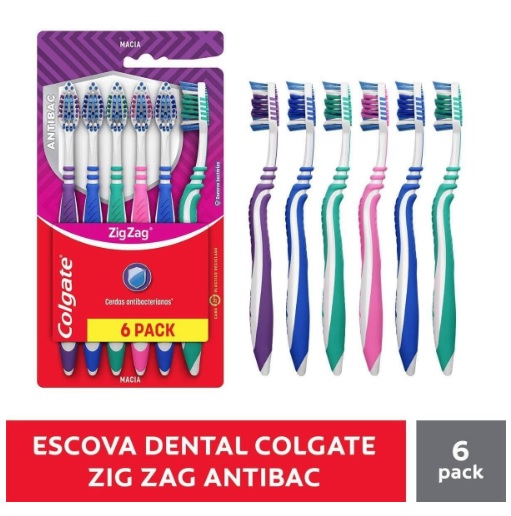 Escova de Dente Colgate Zig Zag Antibac 6 unid, Modelo: 61023926, Cor: Multicolorido