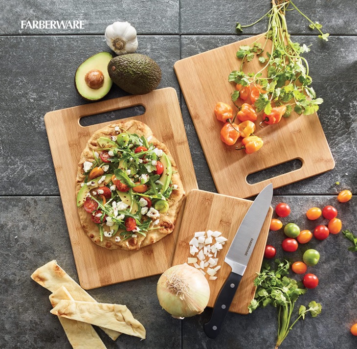 Farberware Conjunto de tábua de corte de bambu, conjunto de 3 tamanhos variados, natural