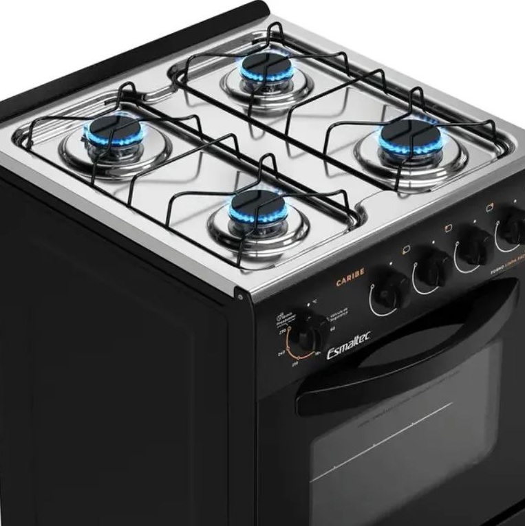 Fogão 4 Bocas Esmaltec Preto – Acendimento Automático Caribe