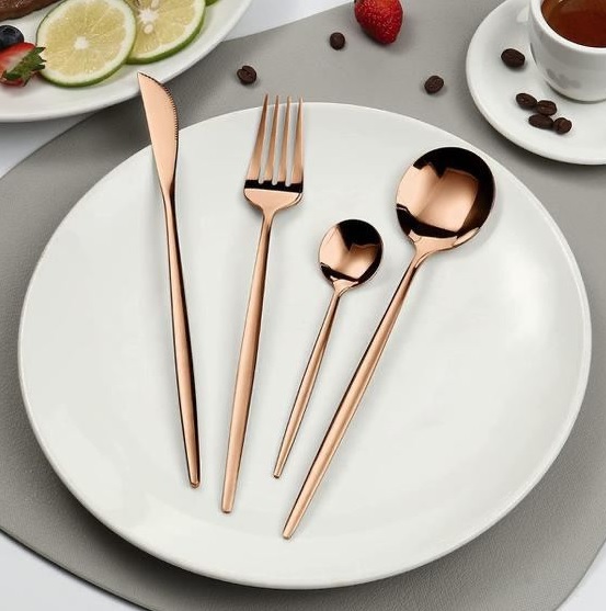 Jogo De Talheres Para Jantar Faqueiro Luxo Aço Inoxidável 24 Peças Rose