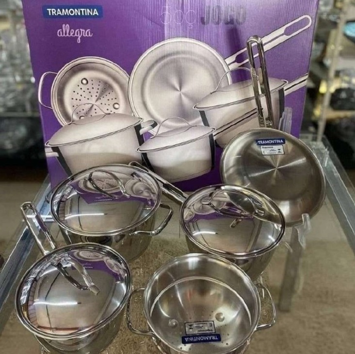 Jogo de Panelas Tramontina Allegra em Aço Inox com Fundo Triplo 5 Peças