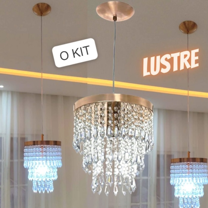 Kit 2 Lustre Pendente De Cristal Acrílico Manucrilic Cobre