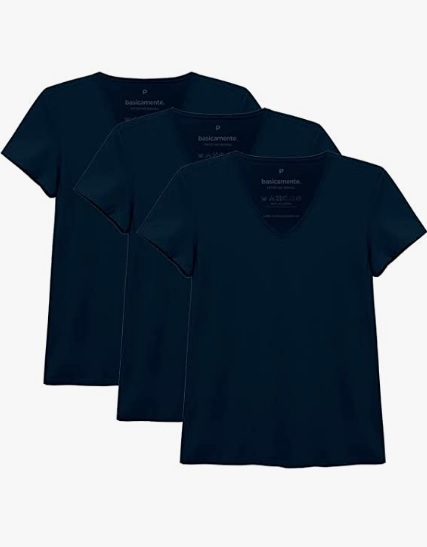 Kit 3 Camisetas Babylook Básicas Gola V, Basicamente, Feminina