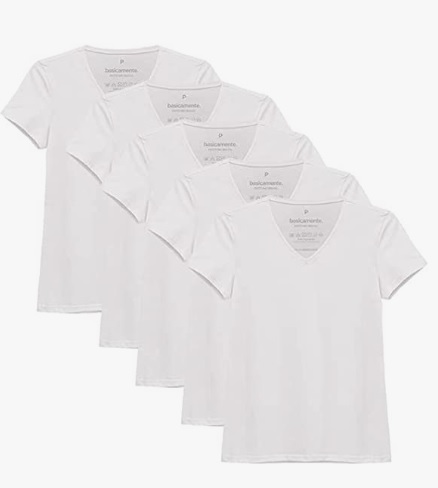 Kit 5 Camisetas Babylook Básica, Basicamente, Feminina