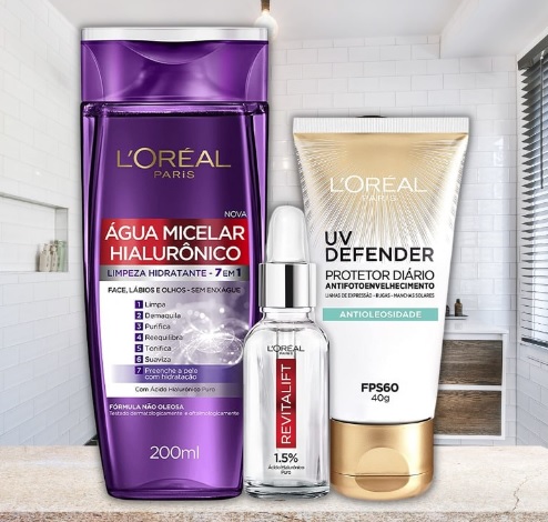 Kit L’Oréal Paris: Água Micelar + Sérum + UV Defender Antioleosidade