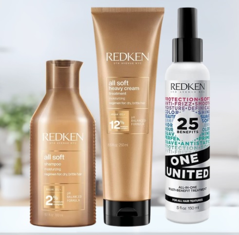 Redken Kit All Soft Shampoo 300ml + All Soft Máscara 250ml + Leave-in Redken One United 150ml