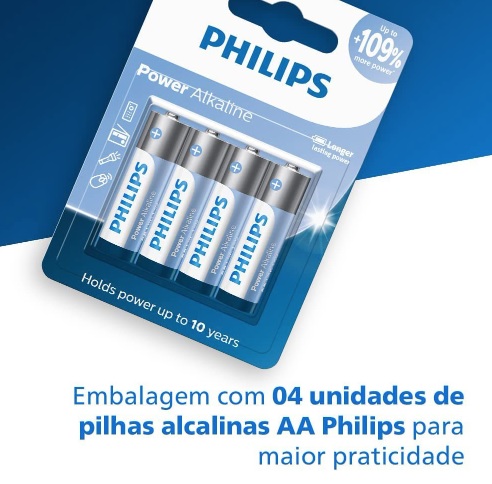 Pilha Philips alcalina AA 1.5V com 4 unidades LR6P4B/59