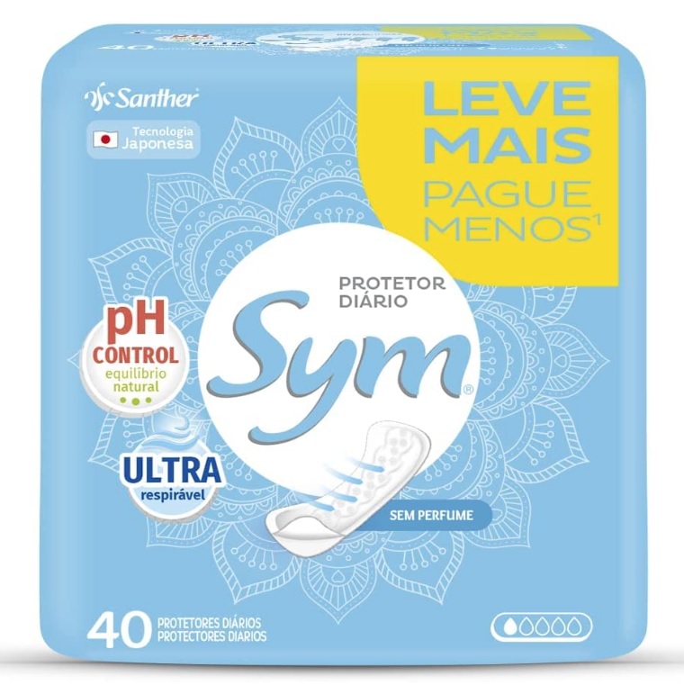 Protetor Diário Sym sem Perfume Leve 40 Pague 35 unidades