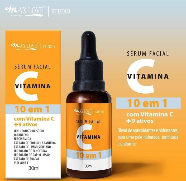 Sérum Facial Vitamina C, 10 em 1, Pele Hidratada, Macia e Iluminada, 30ml, Max Love