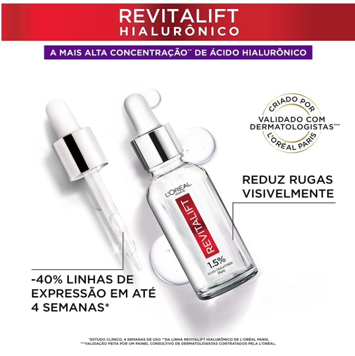 Sérum Preenchedor Facial Anti-idade L’Oréal Paris Revitalift Hialurônico, 15ml, , Cor: Incolor