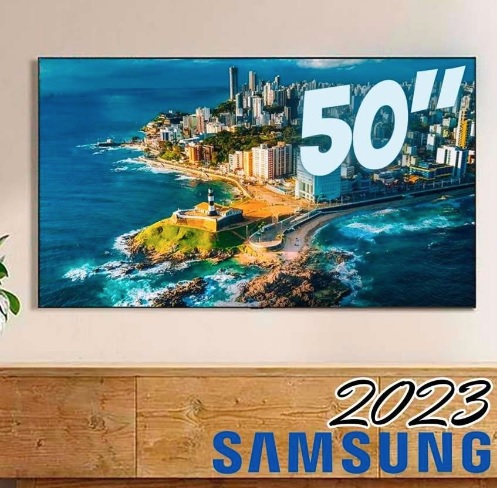 1Smart TV 50 Polegadas Samsung UHD 4K, 3 HDMI, 1 USB, Bluetooth, Wi-Fi, Gaming Hub, Tela sem limites, Alexa built in – UN50CU7700GXZD