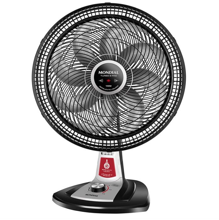 Ventilador 40cm Super Turbo 8 Pás Repelente Líquido, Mondial, 110V, 140W, Preto/Prata – VTX-40-8P-RL