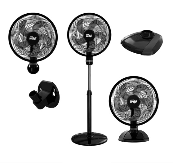 Ventilador de Coluna, Parede e Mesa WAP Rajada TURBO W130 3 EM 1 Preto 130W 50CM 127V