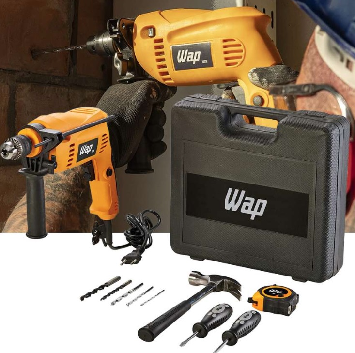 Furadeira de Impacto e Parafusadeira WAP EFPI 700K10 Elétrica Kit Mandril 3/8″ 700W 220V
