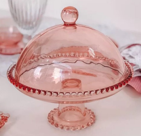 Wolff Pearl Prato com Pé e Tampa de Cristal, Rosa, 20 x 18 cm
