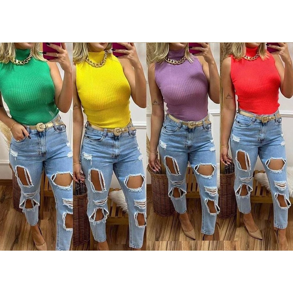 Blusa Feminina Moda Trico Garrafinha Gola Alta Moda Tricot