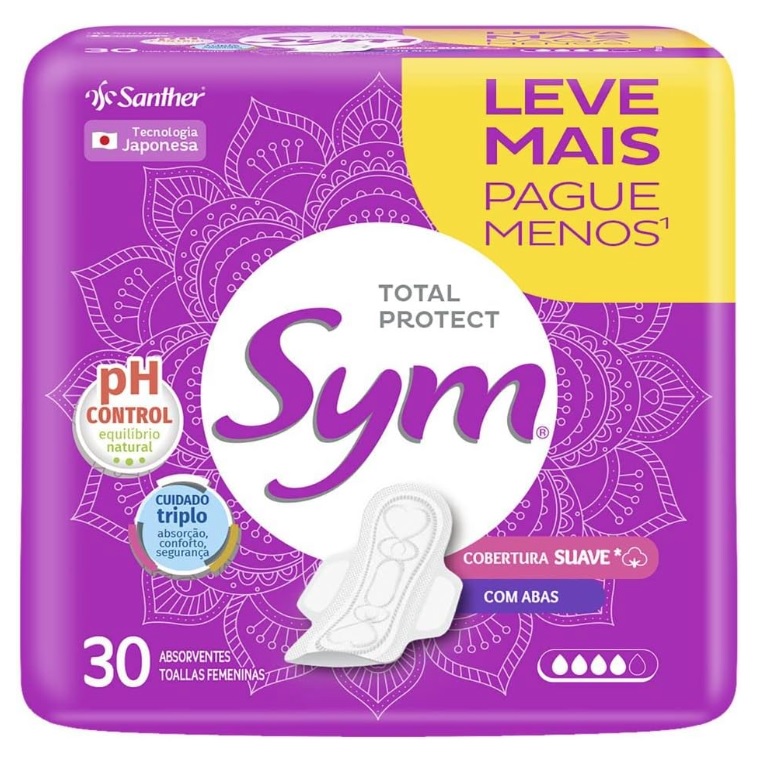Absorvente Sym Regular Suave Com Abas Promocional 30 Unidades