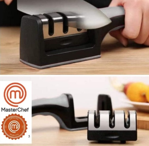 Afiador De Facas 3 fases, Gastronomie Series, 1 Unidade, 21,5 cm, Preto e Inox, MasterChef