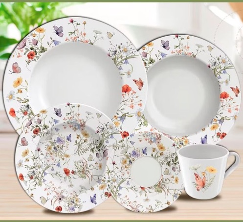 Aparelho de Jantar 20 Peças Tramontina Ana Clara em Porcelana Decorada – Colorido