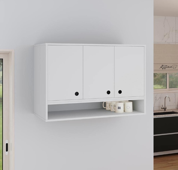 Armário Aéreo 3 Portas Com Nicho Suspenso Cozinha Parede Area Serviço (Off White / Cinamomo)