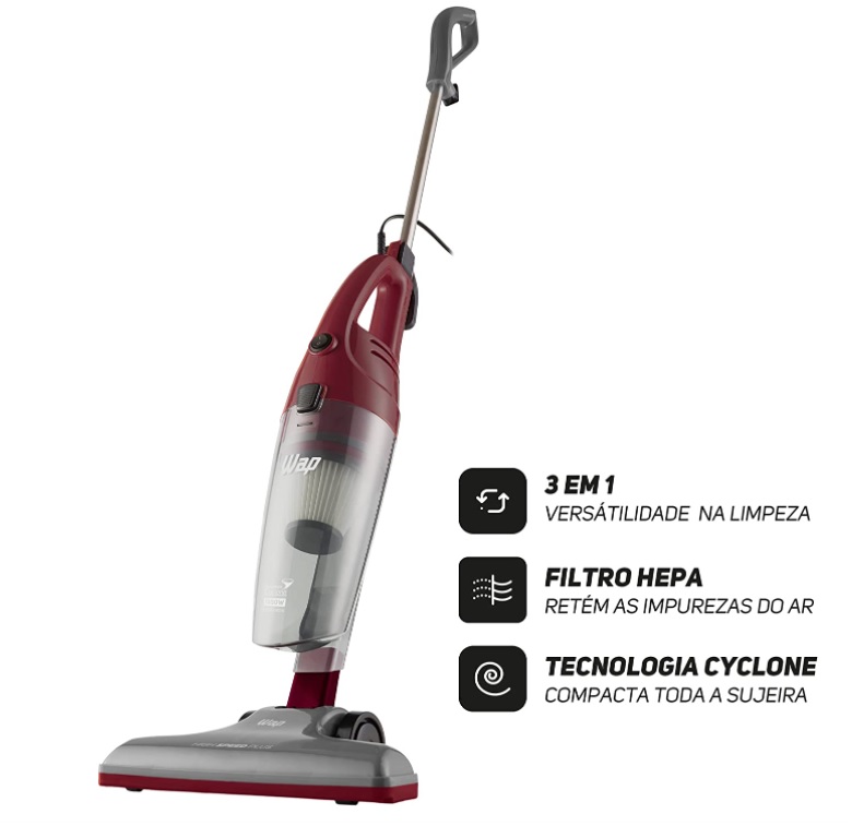 Aspirador de Pó WAP High Speed Plus 3 em 1 Vertical e de Mão 1350W, com Bico Canto e Tecnologia Cyclone