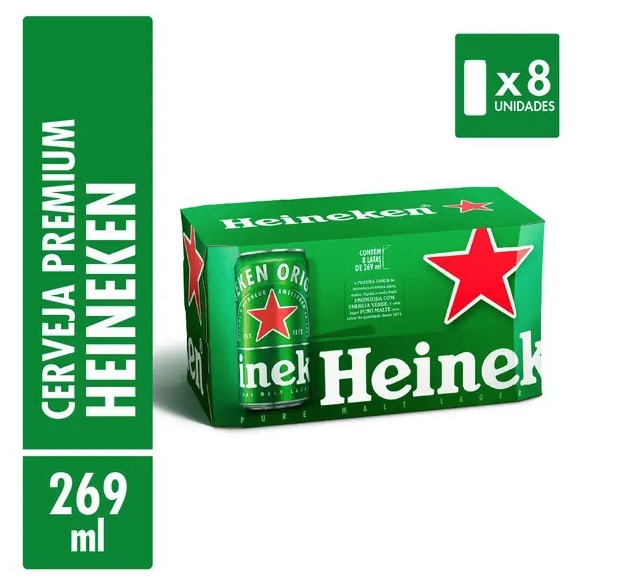 Cerveja Heineken Lata Puro Malte Lager 8 Unidades – 269ml