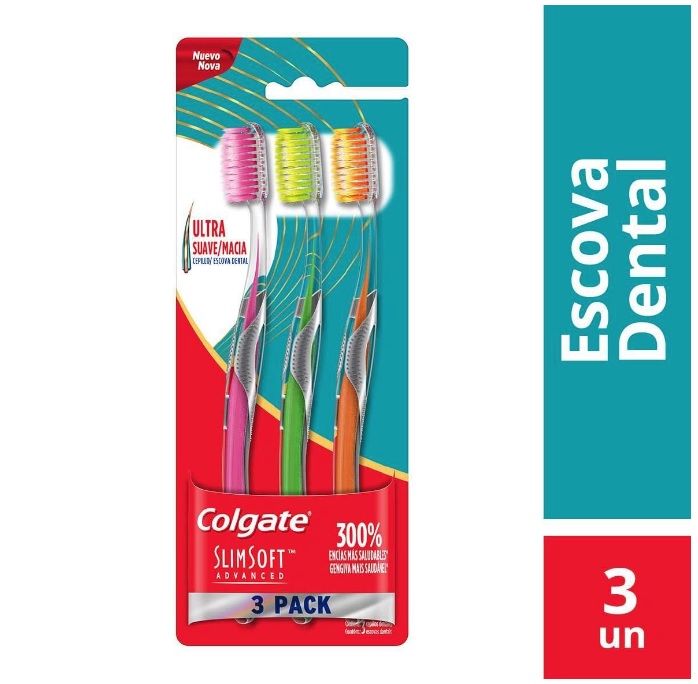 Colgate Escova Dental Slim Soft Advanced 3 Unid, Cores Sortidas